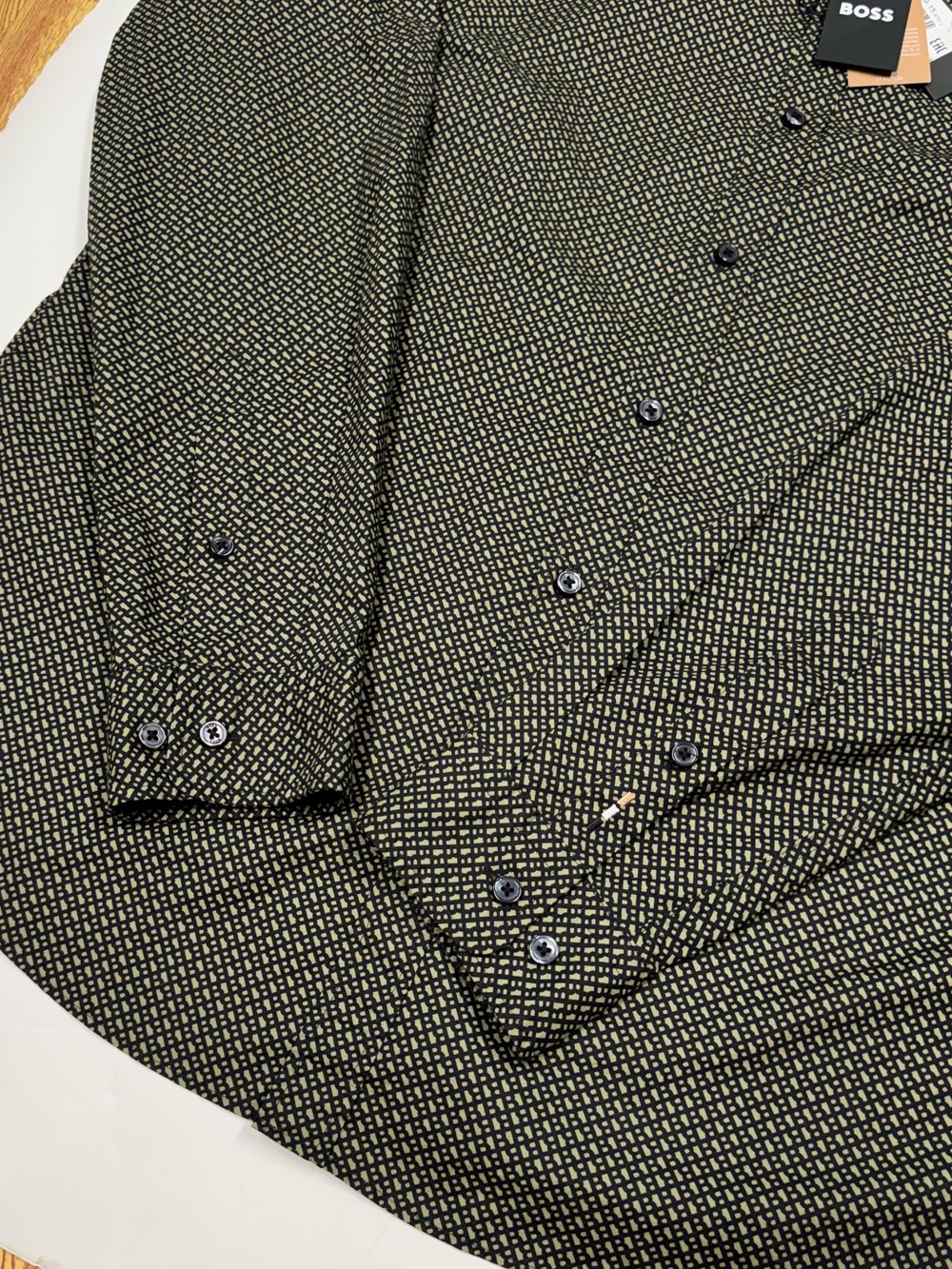 NEW BOSS MEN'S XL ROAN SLIM FIT STRETCH LONG SLEEVE BUTTON UP SHIRT GREEN $198 - Picture 5 of 12